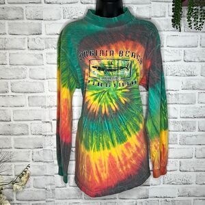 Virginia Beach, Virginia Cotton Rainbow Tie Dye Long Sleeve Tshirt Shirt XL